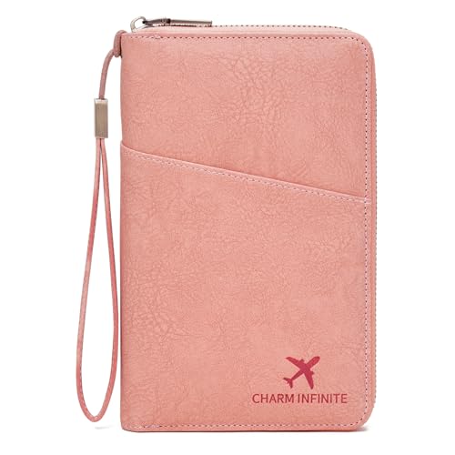 LEEXTON Leder RFID Blocking Reisepasshülle Reisebrieftasche Reisepasshülle Reisebrieftasche für Damen/Herren mit, A-light Pink, Modern von LEEXTON