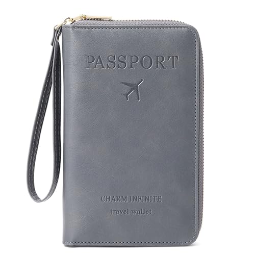 LEEXTON Leder RFID Blocking Reisepasshülle Reisebrieftasche Reisepasshülle Reisebrieftasche für Damen/Herren mit, Hellgrau, Modern von LEEXTON