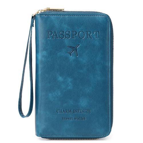 LEEXTON Leder RFID Blocking Reisepasshülle Reisebrieftasche Reisepasshülle Reisebrieftasche für Damen/Herren mit, Pfauenblau, Modern von LEEXTON