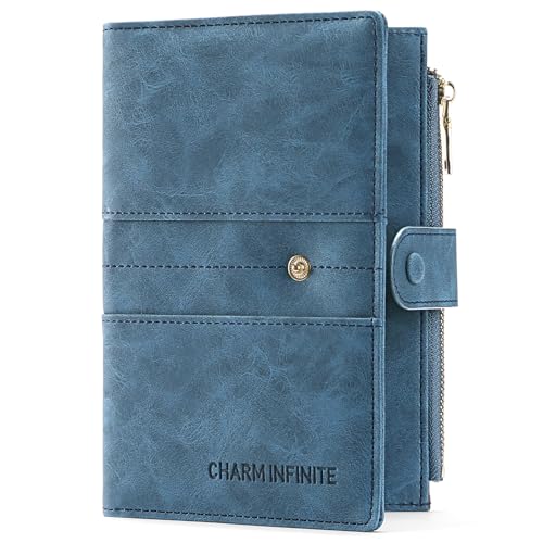 LEEXTON RFID-blockierende Reisepasshülle aus Leder mit Stift- und Kartenfächern, Reisebrieftasche für Damen/Herren, Reise-Zubehör, Seeblau von LEEXTON