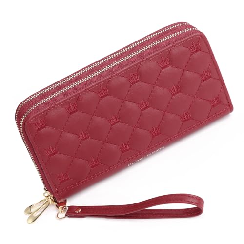 LEXXTON Geldbörse Damen，RFID Schutz Groß und im Langformat Portemonnaie Damen，Reißverschluss Geldbeutel mit Mehreren Kartenfächern, Abnehmbarer Handschlaufe von LEEXTON