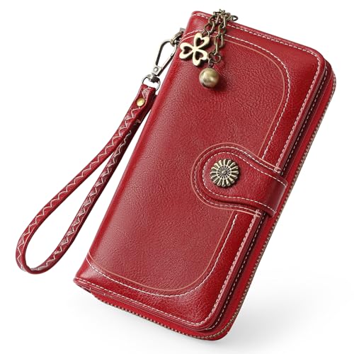 LEEXTON Große Kapazität Leder Damen Geldbörse, Lang Portmonee Gross Frauen Clutch RFID Schutz mit 11 Kartenfächer und Reißverschluss Münzfach von LEEXTON