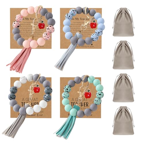 LEFTSTARER 4 Stück Lehrer-Wertschätzungsarmbänder Geschenke in Großpackung für Frauen mit Dankeskarten von Schülern, Silikon-Lehrer-Armband, Schmuck für Frauen, One Size, Silikon, Kein Edelstein LEFTSTARER 4 Stück Lehrer-Wertschätzungsarmbänder Geschenke in Großpackung für Frauen mit Dankeskarten von Schülern, Silikon-Lehrer-Armband, Schmuck für Frauen, One Size, Silikon, Kein Edelstein von LEFTSTARER