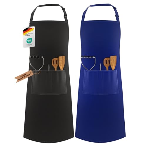 LEFUNDA® 2 Stück Kochschürze Wasserdicht Schürze mit 3 Taschen Verstellbare Grillschürze mit langen Bändern Küchenschürze für Männer Damen Küche BBQ Restaurant Café von LEFUNDA