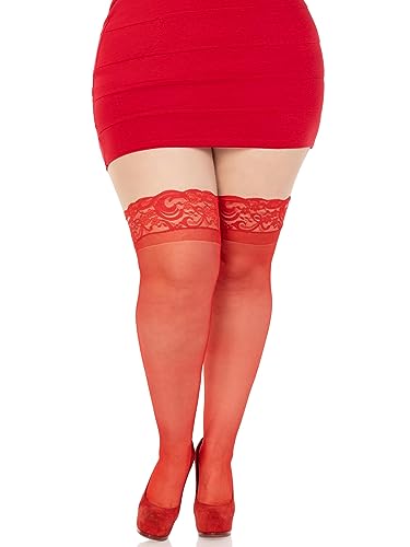 LEG AVENUE 1022Q - Plus Größe Transparante Spandex Halterlose Strümpfe, Rot (EUR 42-46) von LEG AVENUE