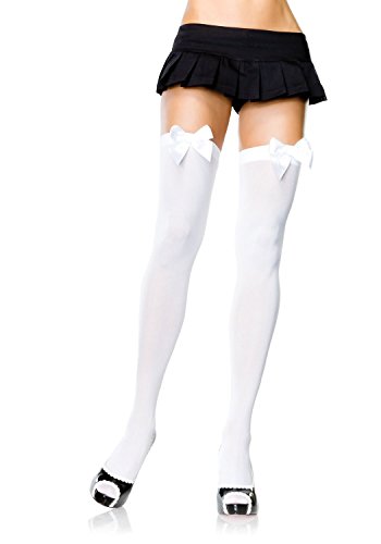 LEG AVENUE 6255Q - Durchsichtige Halterlose Strümpfe mit Schleife, Übergröße (EUR 42-46), weiß, Damen Karneval Kostüm Fasching von LEG AVENUE