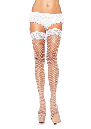LEG AVENUE Damen Stay Up Fishnet Strumpfhose, Weiß, Einheitsgröße Große Größen EU von LEG AVENUE