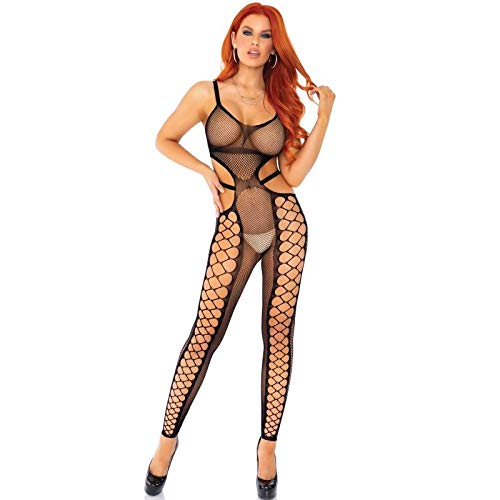 LEG AVENUE Damen Cutout Fishnet Bodystocking Dessous-Set, schwarz, Einheitsgröße von LEG AVENUE