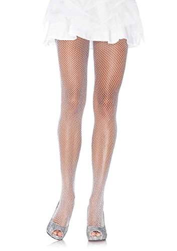 LEG AVENUE Damen Glitter Fishnet Strumpfhose, Weiß, Einheitsgröße EU von LEG AVENUE