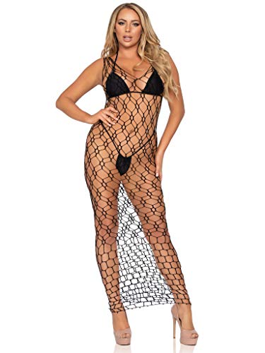 Leg Avenue Damen Hexi net Maxi Negligé, Black, One Size von LEG AVENUE