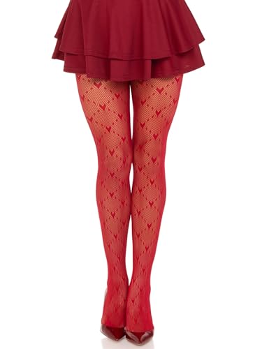 LEG AVENUE Damen Netzstrumpfhose mit Herzmotiv Costume Hosiery, 15 den, Rot, One Size von LEG AVENUE