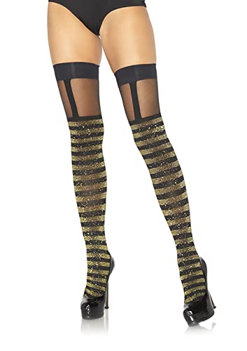 LEG AVENUE Damen Lurex Striped Strumpfhose, Black, Gold, Einheitsgröße EU von LEG AVENUE