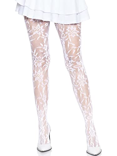 Leg Avenue Damen Nahtlose Chantilly Florale Spitze Strumpfhose, Weißer Blumenstrauß, Einheitsgröße von LEG AVENUE