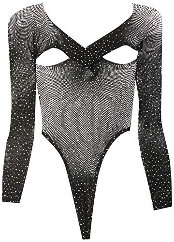 LEG AVENUE Damen Leg Avenue Rhinestone Fishnet Cross Over Shrug Top Bodysuit, O/S, Black Dessous Set, Schwarz, Einheitsgröße EU von LEG AVENUE