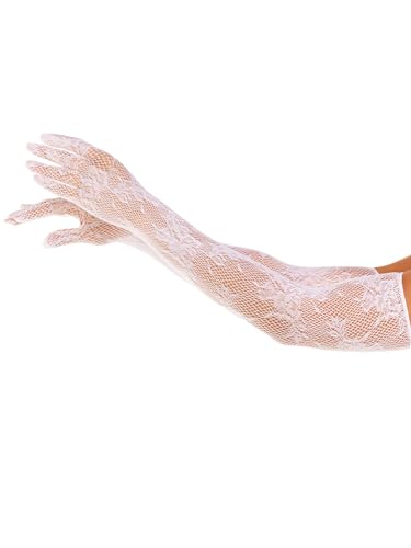 LEG AVENUE Damen Seamless Floral Lace Opera Length Gloves Costume Accessory, White, One Size von LEG AVENUE