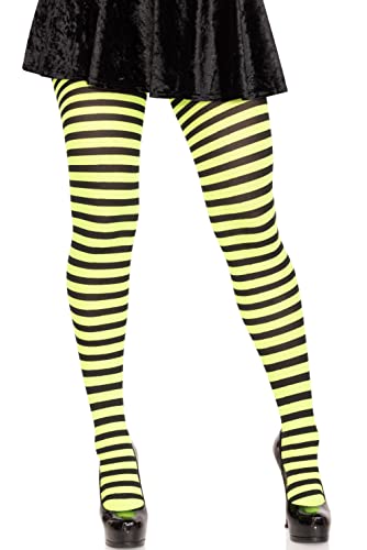 LEG AVENUE Damen Stripe Leggings, Schwarz/Zitrone, Einheitsgröße Große Größen EU von LEG AVENUE