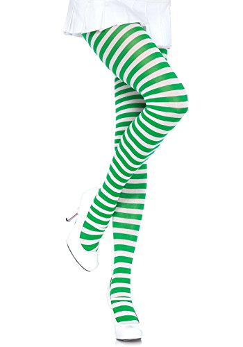 LEG AVENUE Damen Stripe Leggings, Weiß/Kelly Grün, Einheitsgröße EU von LEG AVENUE