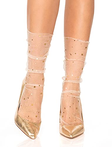 LEG AVENUE Damen Tulle Star Socken, Oatmeal, O/S von LEG AVENUE