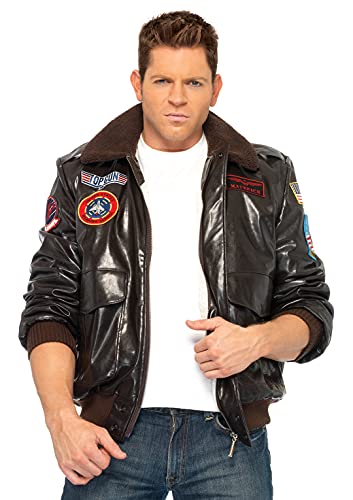 Leg Avenue Herren Top Gun Bomberjacke-Kunstleder Halloween Kostüm Fliegerjacke für Männer Erwachsenenkostme, Black, Small von LEG AVENUE