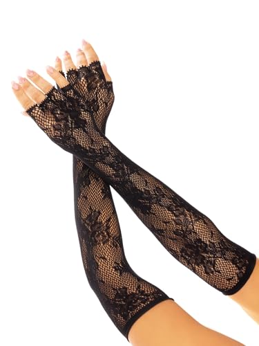 LEG AVENUE Seamless Lace Opera Length Floral Fingerless Gloves Costume Accessory, Black, One Size von LEG AVENUE