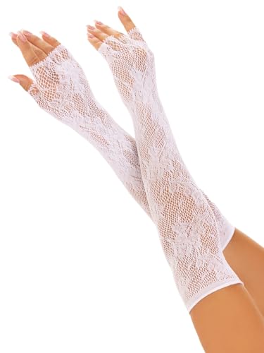 LEG AVENUE Seamless Lace Opera Length Floral Fingerless Gloves Costume Accessory, White, One Size von LEG AVENUE