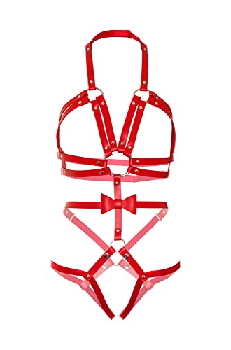 LEG AVENUE Studded O-Ring Harness Teddy, M (Rot) von LEG AVENUE