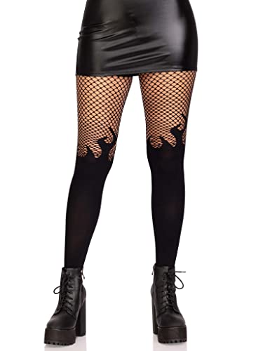 LEG AVENUE Women's Opaque Flame Tights with Fishnet Top Costume Hosiery, schwarz, Einheitsgröße von LEG AVENUE