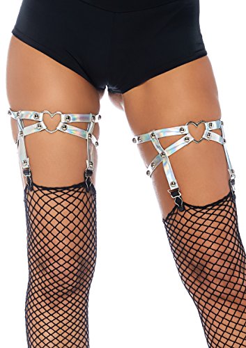 Leg Avenue Damen Irisierend Strumpfband mit einem Metallem Herz, Einheitsgröße (Silber), 0.1 kg Garterbelt, grau von LEG AVENUE