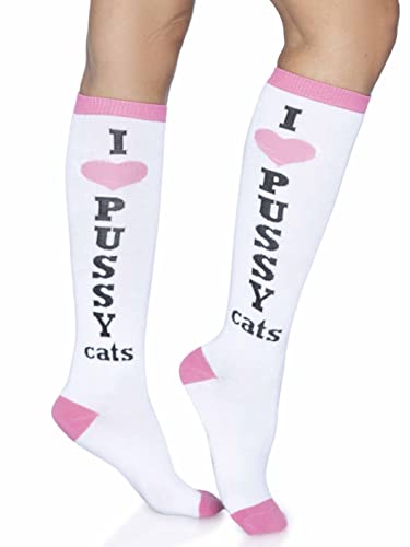 Leg Avenue Damen Pussycat Kniestrümpfe Strumpfhose, weiß/rosa, Einheitsgröße von LEG AVENUE