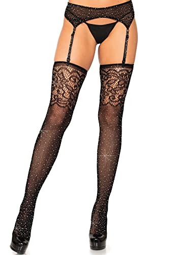 Leg Avenue Damen Rhinestone Fishnet Strumpfhose, Black, One Size von LEG AVENUE