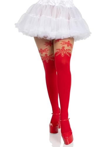 Leg Avenue Damen Snowflake Opaque Strumpfhose, rot, Einheitsgröße von LEG AVENUE