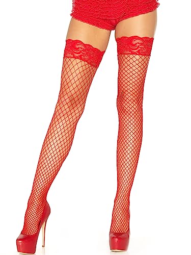 Leg Avenue Damen Stay Up Fishnet Strumpfhose, rot, One Size von LEG AVENUE