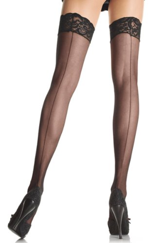 schwarze halterlose Strümpfe / Stockings mit Naht und Spitzenabschluss One Size 1101 von LEG AVENUE