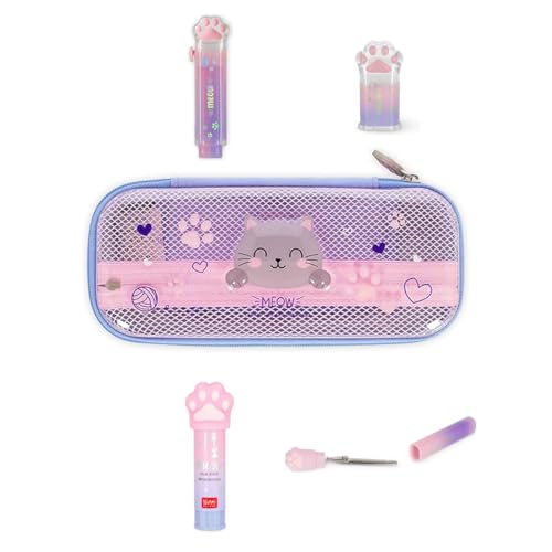 LEGAMI - Kitty Schulstart-Set mit Mäppchen – 5-teiliges Schreibwaren-Set für Kinder, Kitty Schere, Radierer, Spitzer und Klebestift von LEGAMI
