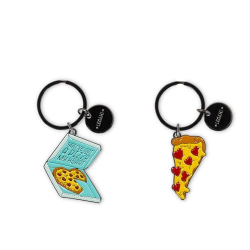 Legami - Set mit 2 Schlüsselanhänger aus emailliertem Metall, What a Key Ring!, Pizza-Motiv, Geschenk für Paare, Schlüsselanhänger Charm für Tasche, robuster Spiralring, Größe 4 x 8,5 x 0,2 cm, gelb, von LEGAMI