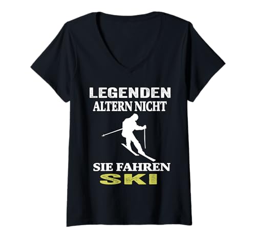 Damen LEGENDEN ALTERN NICHT SIE FAHREN SKI LUSTIG T-Shirt mit V-Ausschnitt von LUSTIG LEGENDEN ALTERN NICHT SIE FAHREN SKI