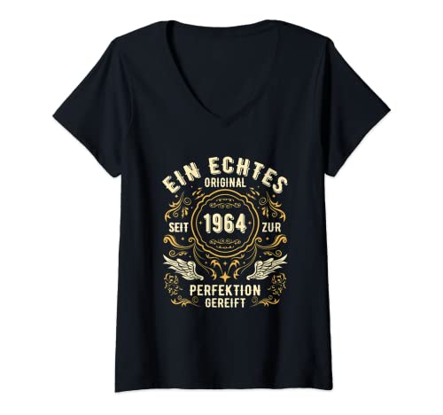 Damen Vintage Geboren 1964 Geburtstag Mann Frau Jahrgang 1964 T-Shirt mit V-Ausschnitt von LEGENDEN BAUJAHR 1930 - 2004 GEBURTSTAGSGESCHENKE