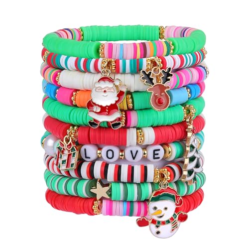LEGENTLISUR 10 Stück Heisi Preppy Armbänder Surfer Stackable Weihnachten Bracelets Stretch Armband Armbänder Perlenarmbänder Set Bohemian Sommer Strand Schmuck für Frauen Mädchen von LEGENTLISUR
