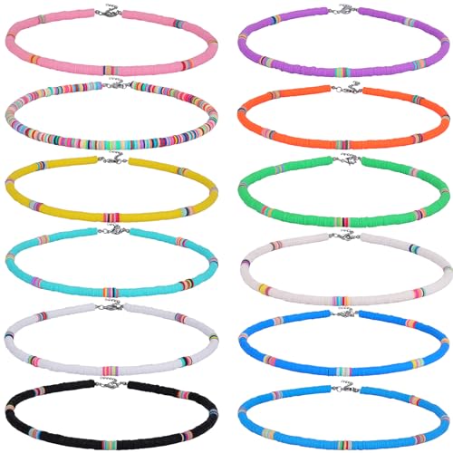 LEGENTLISUR 12-Teiliges Set Bunte Polymer Clay Halskette Strand-Ton Halskette Boho-Polymer-Halskette Ton-Halsketten-Set Für Frauen（Einstellbar） von LEGENTLISUR