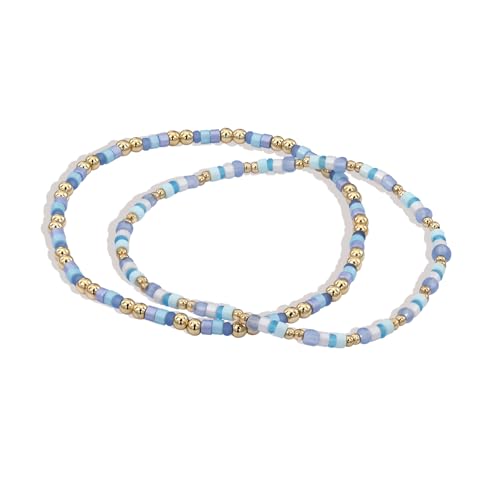 LEGENTLISUR 2 Stück Boho Armbänder Perlenarmbänder Stapelbares Armband Set Elastisches Armband Handgefertigtes Rocailles Perlenarmband Damen Geschenkschmuck (Hellblau) von LEGENTLISUR