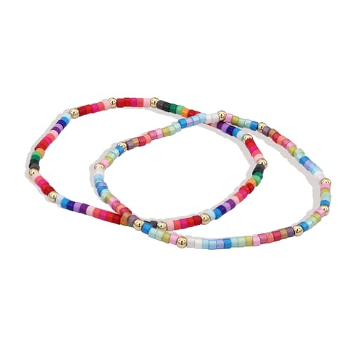 LEGENTLISUR 2 Stück Boho Armbänder Perlenarmbänder Stapelbares Armband Set Elastisches Armband Handgefertigtes Rocailles Perlenarmband Frauen Geschenkschmuck (Bunt) von LEGENTLISUR
