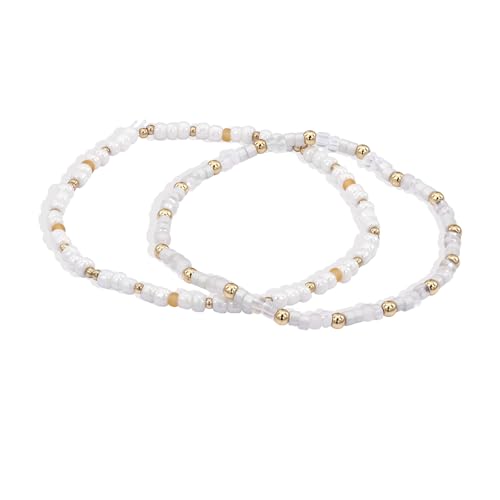 LEGENTLISUR 2 Stück Boho Armbänder Perlenarmbänder Stapelbares Armband Set Elastisches Armband Handgefertigtes Rocailles Perlenarmband Frauen Geschenkschmuck (Weiß) von LEGENTLISUR