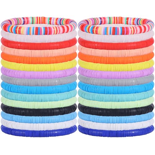 LEGENTLISUR 30 Stück 15 Farben Adrette Armbänder Boho Perlen Armband Sommer Strand Armband Heishi Stretch Armband Geschenk für Frauen Sommer Schmuck(Bunt) von LEGENTLISUR