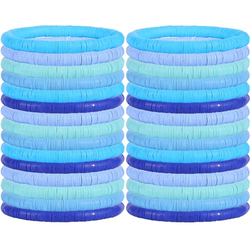 LEGENTLISUR 30 Stück 5 Farben Adrette Armbänder Boho Perlen Armband Sommer Strand Armband Heishi Stretch Armband Geschenk für Frauen Sommer Schmuck(Blau) von LEGENTLISUR