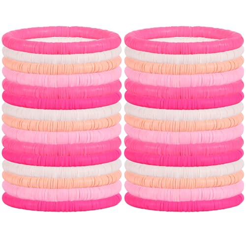 LEGENTLISUR 30 Stück 5 Farben Adrette Armbänder Boho Perlen Armband Sommer Strand Armband Heishi Stretch Armband Geschenk für Frauen Sommer Schmuck(Rosa) von LEGENTLISUR