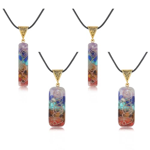 LEGENTLISUR 4 Stück 2 Stile Kristallhalskette Halskette mit Schutzsteinen Heilstein-Halskette Harz Feldspat-Anhänger natürlicher Chakra-Edelstein mit verstellbarer Kordel von LEGENTLISUR