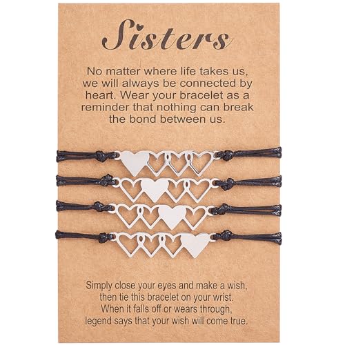 LEGENTLISUR 4 Stück Armband Damen Freundschaftsarmbänder Herz Armband Verstellbares Armband Geeignet für Beste Freunde Geschenk Paargeschenk Mutter-Tochter-Geschenk von LEGENTLISUR