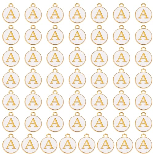 LEGENTLISUR 50 Stück Buchstaben Anhänger A-Alphabet Anhänger Legierung Runder Anhänger für Selbstgemachte Halsketten Ohrringe Armbänder Schmuckherstellung(Weiß) von LEGENTLISUR