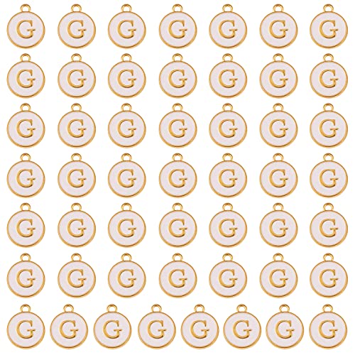 LEGENTLISUR 50 Stück Buchstaben Anhänger G-Alphabet Anhänger Legierung Runder Anhänger für Selbstgemachte Halsketten Ohrringe Armbänder Schmuckherstellung(Weiß) von LEGENTLISUR
