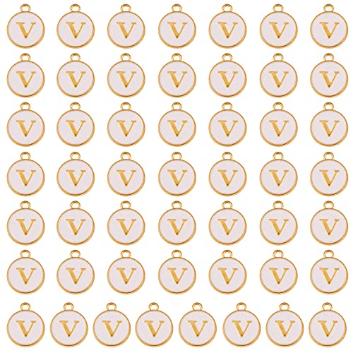 LEGENTLISUR 50 Stück Buchstaben Anhänger V-Alphabet Anhänger Legierung Runder Anhänger für Selbstgemachte Halsketten Ohrringe Armbänder Schmuckherstellung(Weiß) von LEGENTLISUR